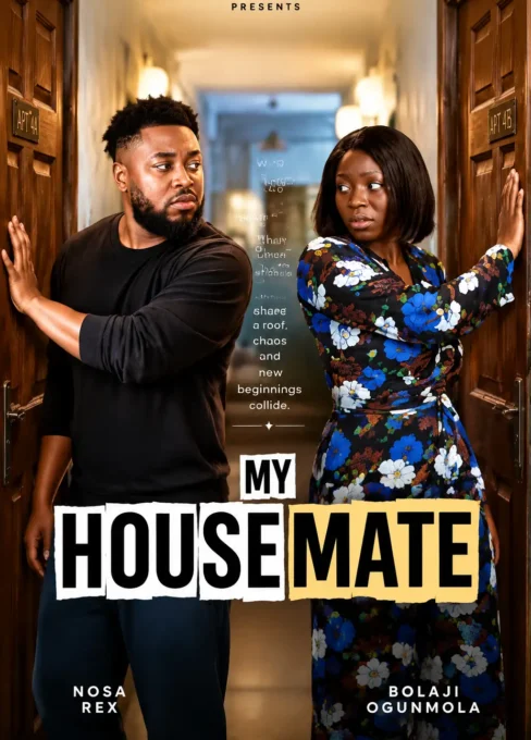 My Housemate Nigerian movie poster featuring two housemates standing in an apartment hallway